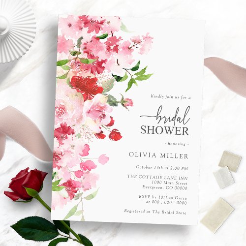 Floral Red Pink Bridal Shower Invitation