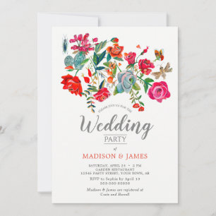 Floral Red Pink bright wedding Invitation