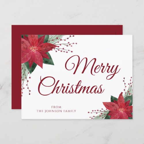 Floral Red Poinsettia Merry Christmas Greetings Postcard