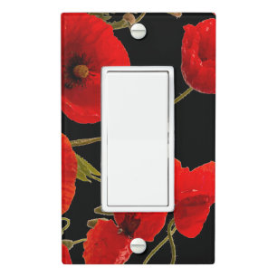Floral Red Poppy Flowers Abstract Black Custom Light Switch Cover