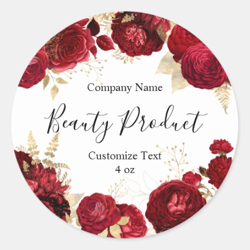 Floral Red Rose Beauty Cosmetic Product Label