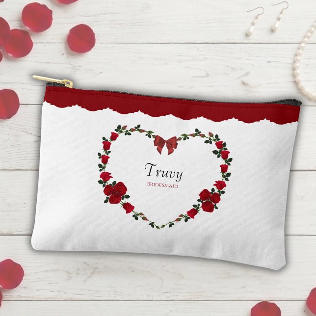 Floral Red Rose Bridesmaid Cosmetic Bag (The perfect floral addition to your bridesmaid proposal boxes or getting-ready gifts.)