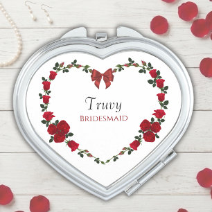 Floral Red Rose Bridesmaid Wedding Gift  Compact Mirror