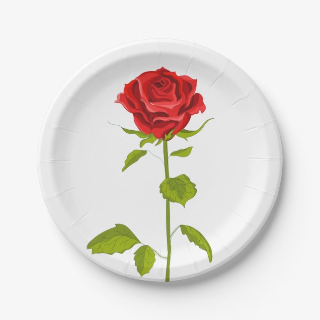 Floral Red Rose Flower Love - Wedding Party Paper Plates (Front)