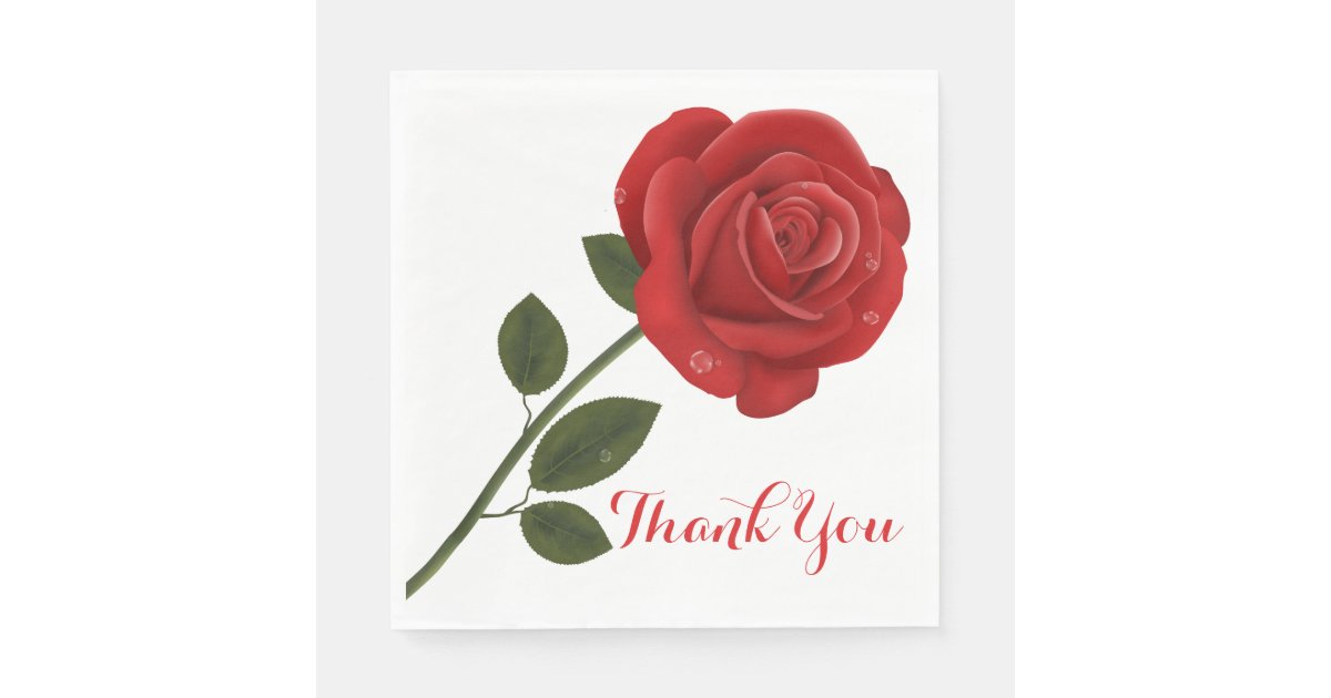 Floral Red Rose Flower Thank You Wedding Party Paper Napkins | Zazzle