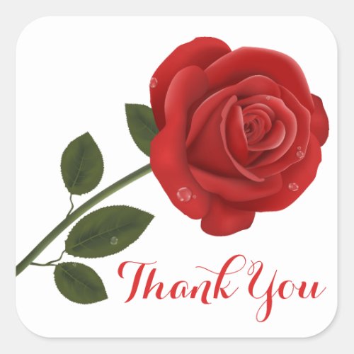 Floral Red Rose Flower Thank You _ Wedding Party Square Sticker