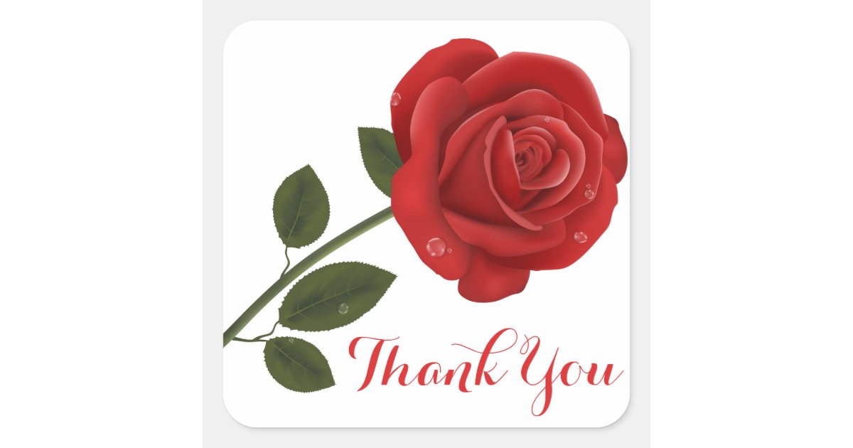 Floral Red Rose Flower Thank You - Wedding Party Square Sticker | Zazzle