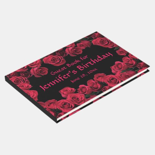 Floral Red Rose Flowers Birthday Party Guest Book