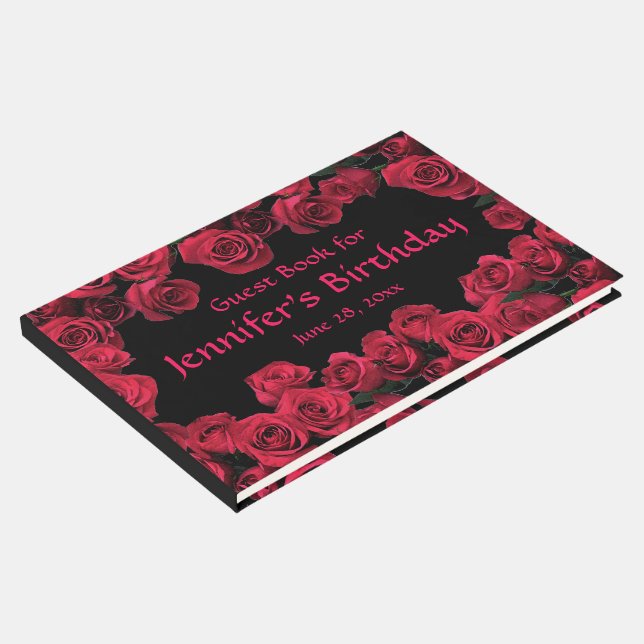 Floral Red Rose Flowers Birthday Party Guest Book (Corner)