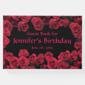 Floral Red Rose Flowers Birthday Party Guest Book (Front)