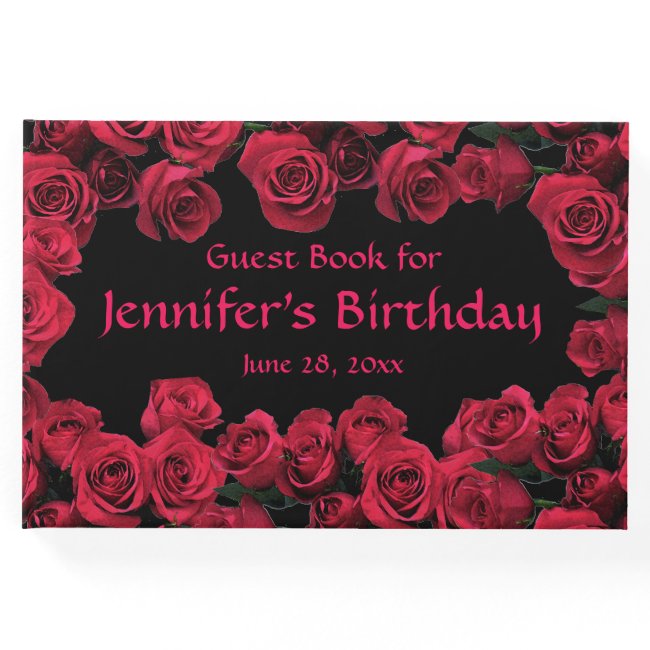 Floral Red Rose Flowers Birthday Party Guest Book