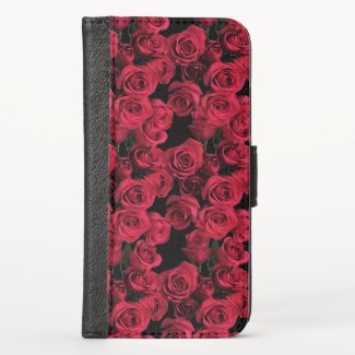 Floral Red Rose Flowers iPhone X Wallet Case