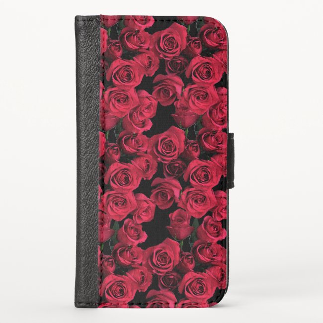 Floral Red Rose Flowers iPhone X Wallet Case
