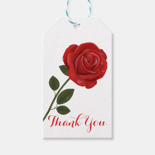 Floral Red Rose Flowers Thank You Wedding Party Gift Tags | Zazzle