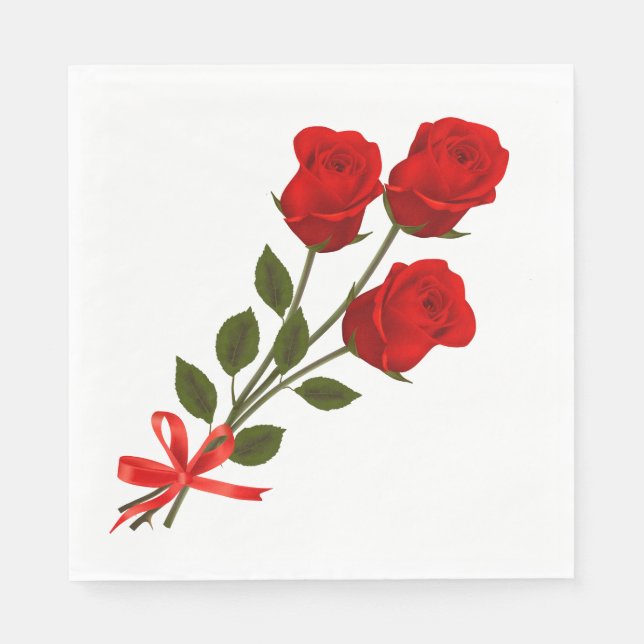 Floral Red Rose Flowers Wedding, Bridal Party Napkins (Front)