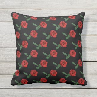 Floral Red Rose Garden Flower Outdoor Pillow