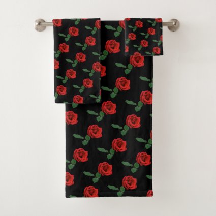 Floral Red Rose Garden Flowers Towel Set
