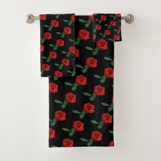 Floral Red Rose Garden Flowers Towel Set