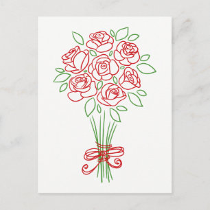 Floral Red Rose & Green Flowers - Love Wedding Postcard