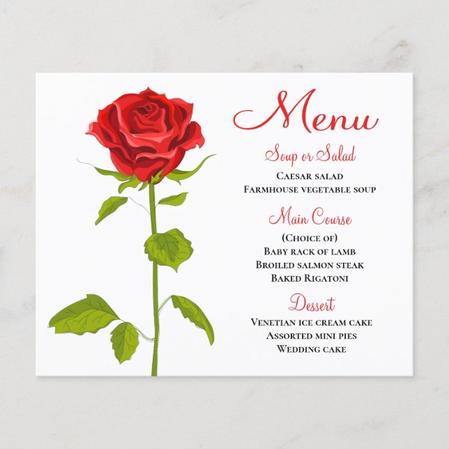 Floral Red Rose Menu Wedding Bridal Shower Party (Front)