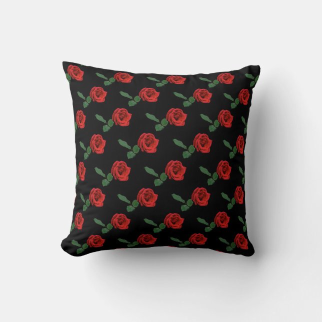 Floral Red Rose Throw Pillow (Front)
