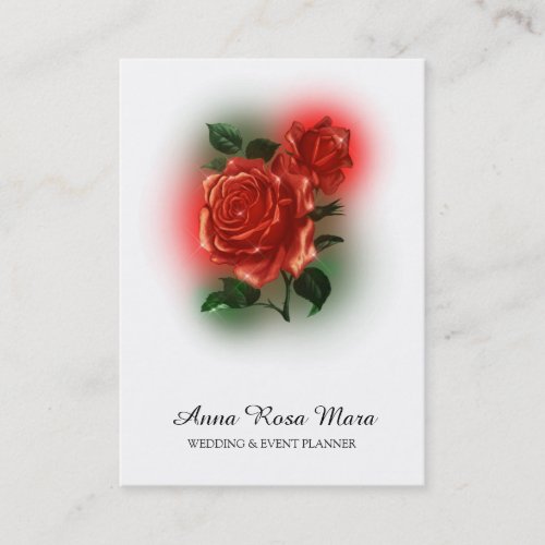  Floral Red ROSE Wedding Event Planner QR code Business Card