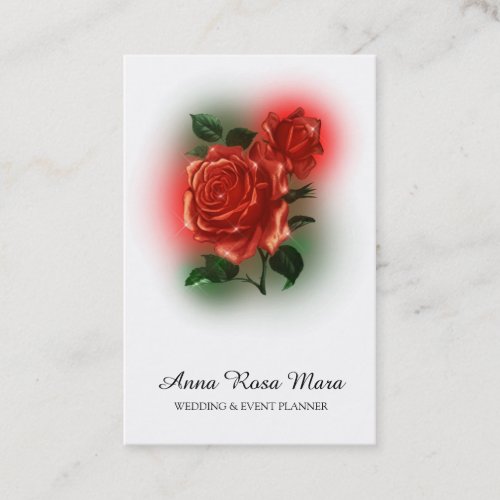  Floral Red ROSE Wedding Event Planner QR code  Business Card