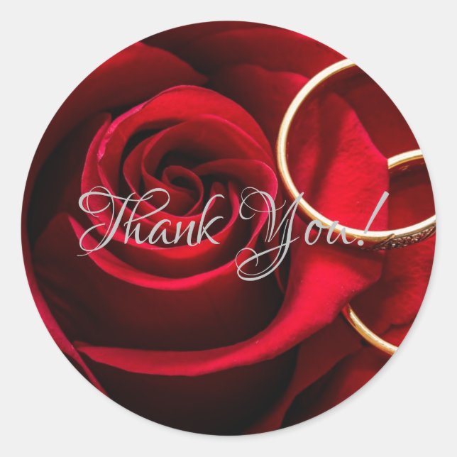 Floral Red Rose  with Ring  Wedding Classic Round Sticker (Front)