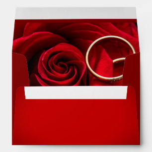 Floral Red Rose  with Ring  Wedding Envelope