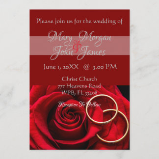 Floral Red Rose  with Ring  Wedding Invitation