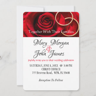 Floral Red Rose with Ring Wedding Invitation