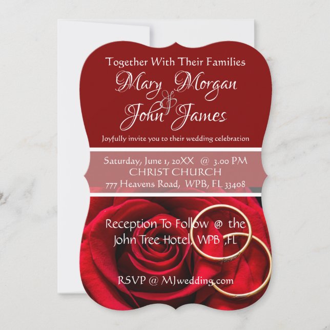 Floral Red Rose  with Ring  Wedding Invitation (Front)