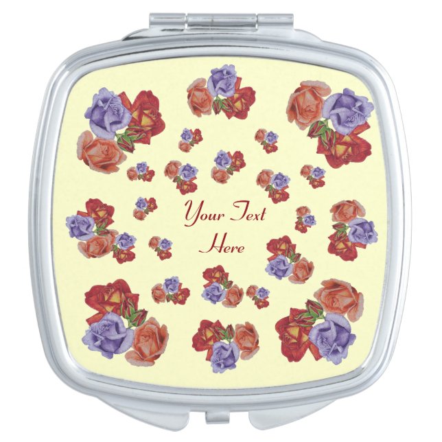floral red roses and rose buds pretty flowers makeup mirror (Front)