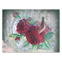 Decoupage Paper Napkins of Postmarks Roses and Butterfly -Cocktail