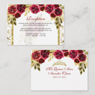 Floral Red Roses Gold Arch Quinceañera Enclosure Card
