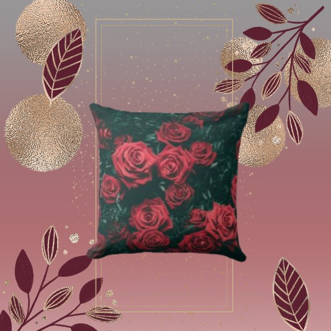 Floral Red Roses Pattern Background Throw Pillow (Creator Uploaded)