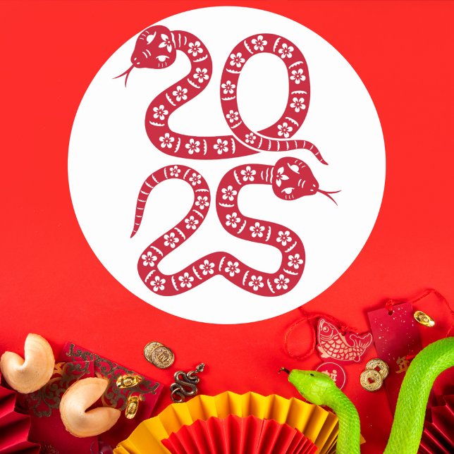 Floral Red Snake 2025 Classic Round Sticker (Creator Uploaded)