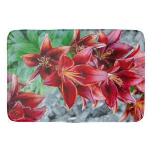 Floral Red Stargazer Lily Photography Bath Mat