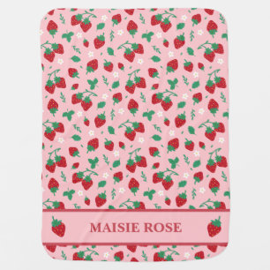 Floral Red Strawberry Pattern Personalized Baby Blanket