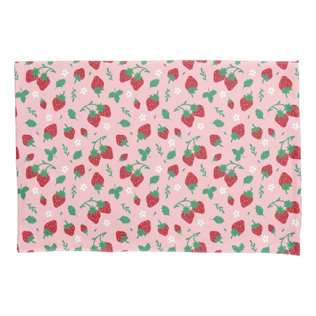 Floral Red Strawberry Pattern Personalized Kids Pillow Case (Front)