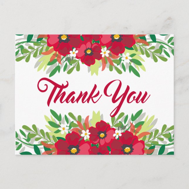 Floral Red Thank You Burgundy Flowers Postcard (Front)
