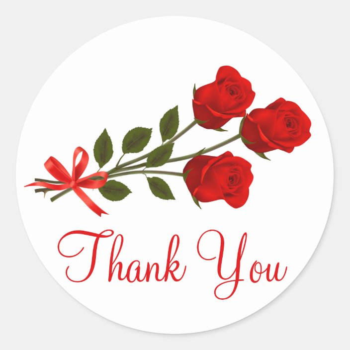 Floral Red Thank You Rose Flower - Wedding Love Classic Round Sticker |  Zazzle.com