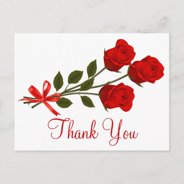 Floral Red Thank You Rose Flower - Wedding Love Postcard (Front)