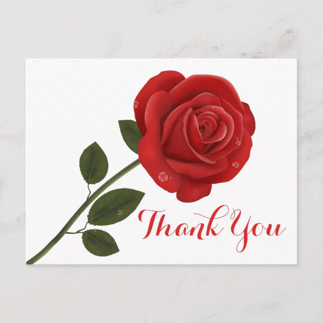 Floral Red Thank You Rose Flower - Wedding Love Postcard | Zazzle