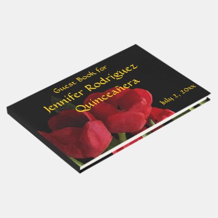 Floral Red Tulip Flowers Quinceañera Guest Book