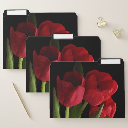 Floral Red Tulip Garden Flowers File Folder Set