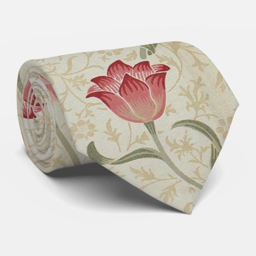 Floral Red Tulip Vintage Morris Flowers Pattern Neck Tie