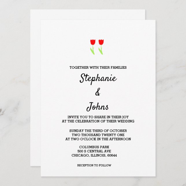 Floral Red Tulips Flower Abstract Cute Wedding Invitation (Front/Back)