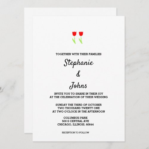 Floral Red Tulips Flower Abstract Cute Wedding Invitation