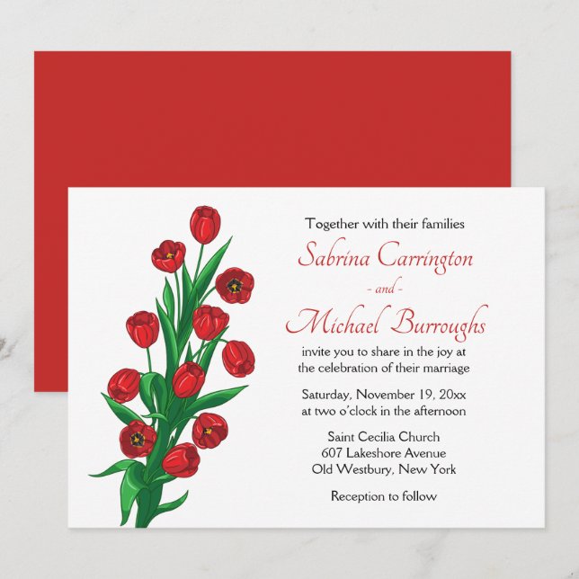 Floral Red Tulips Wedding Flowers Botanical Spring Invitation (Front/Back)
